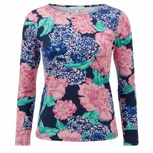 Lilly Pulitzer Aleah Top XS High Tide Navy Hey Hey Bouquet Floral Resort Boho